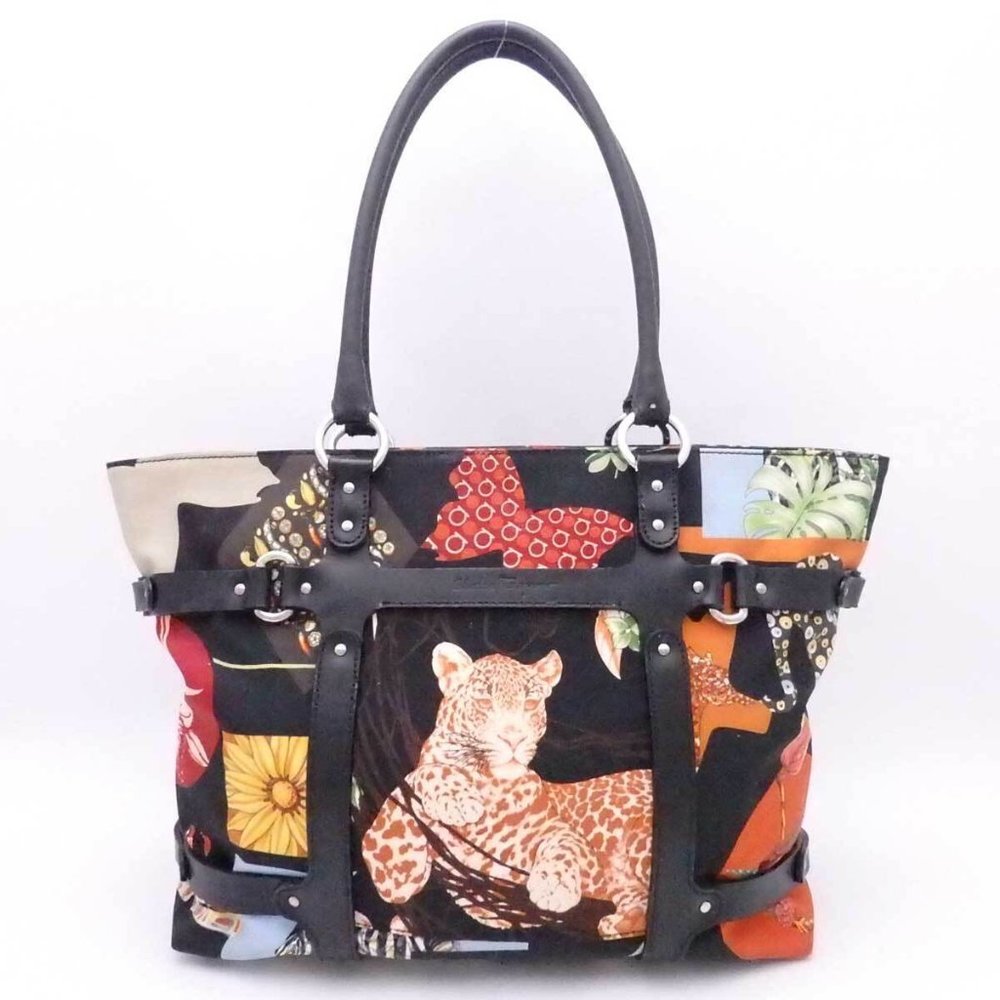 Auth Salvatore Ferragamo Animal Flower Shoulder Bag Black/Multicolor